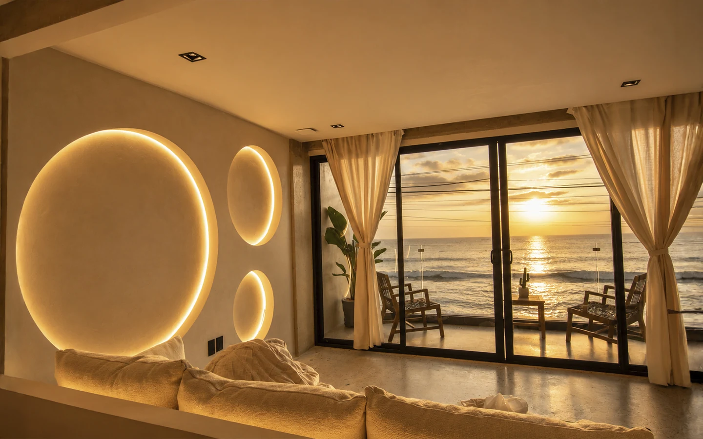 Apartment 1B living room and ocean-facing doors