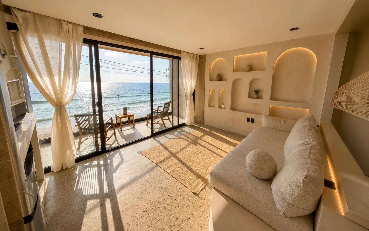 Apartment 1A living room facing the ocean